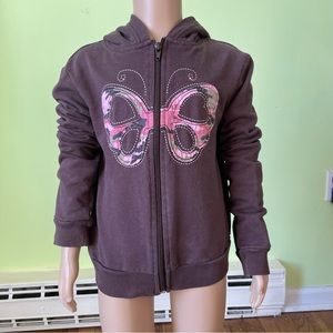 VINTAGE Y2K GIRL TRIBE BROWN PINK CAMO BUTTERFLY ZIP UP HOODIE SIZE 10/12